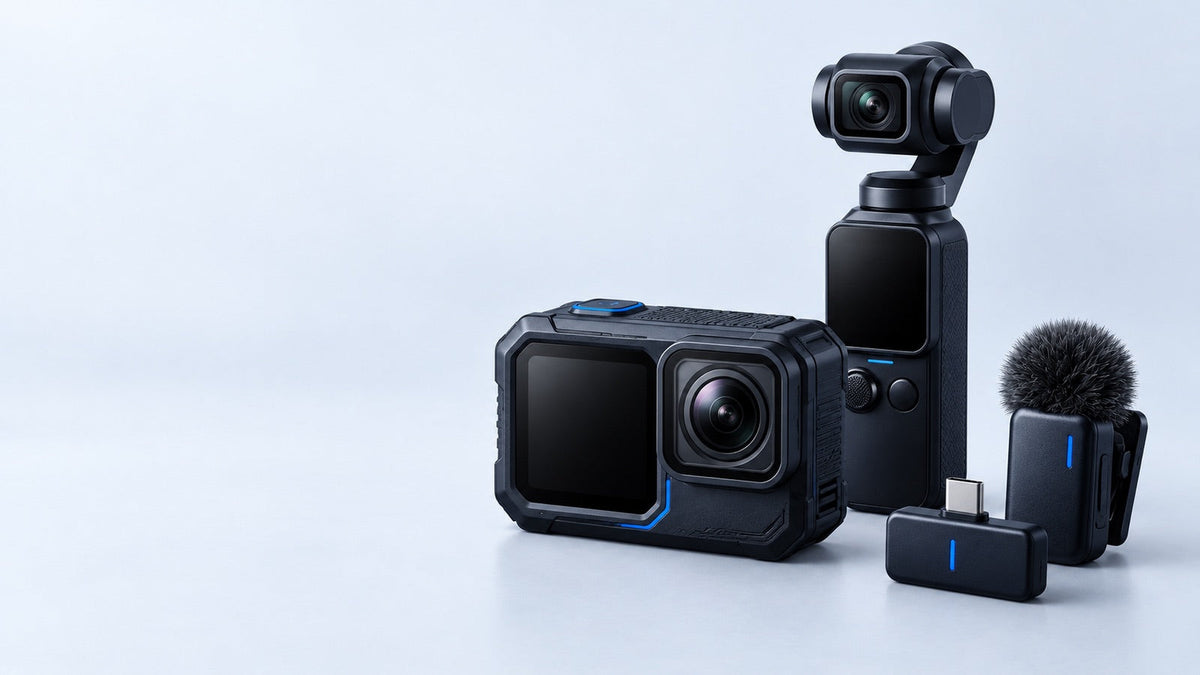 Action camera, pocket gimbal camera and wireless microphone