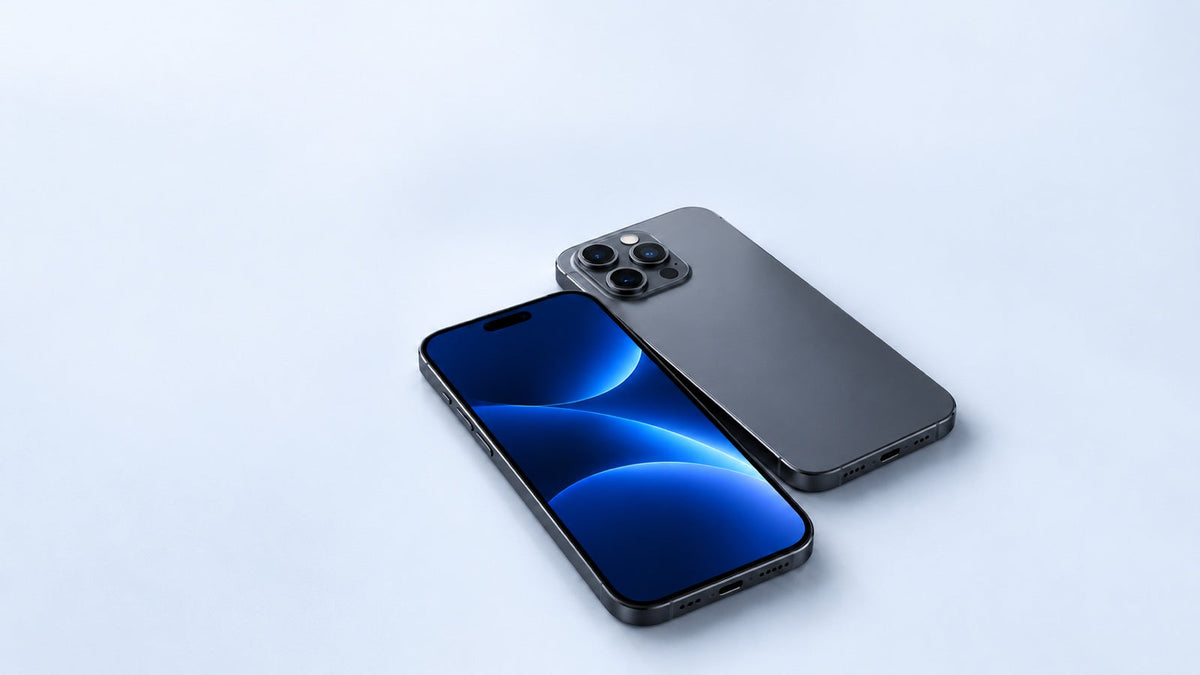 Two smartphones, front and back